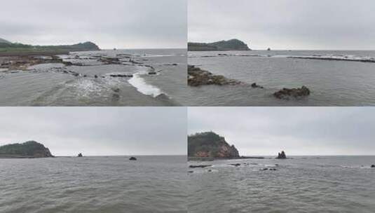 青岛石老人海水浴场沙滩航拍高清在线视频素材下载