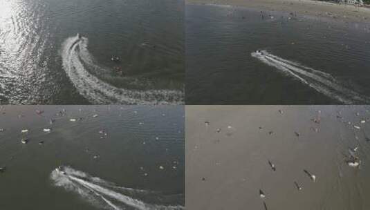 快艇摩托艇行驶冲浪灰片高清在线视频素材下载