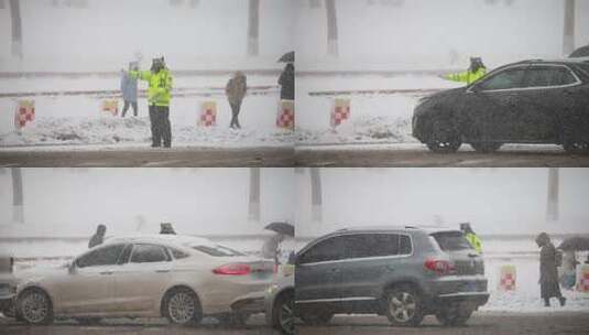大雪中交警正在指挥交通高清在线视频素材下载