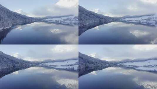 阿尔卑斯雪山山脉湖泊雪松！高清在线视频素材下载