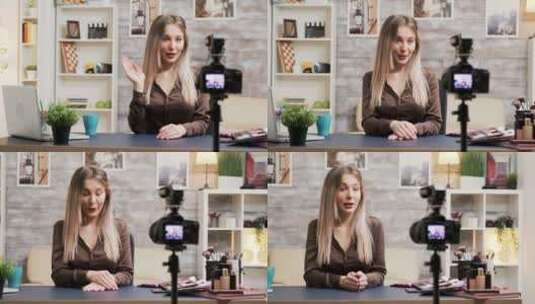 美容达人录制化妆教程高清在线视频素材下载