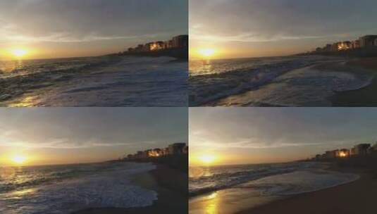日落下的海滩波浪高清在线视频素材下载