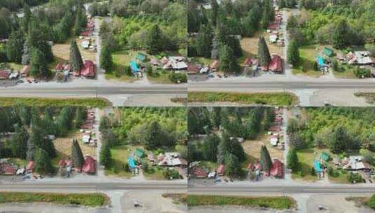 华盛顿喀斯喀特山脉一个乡村小镇的无人机视图。高清在线视频素材下载