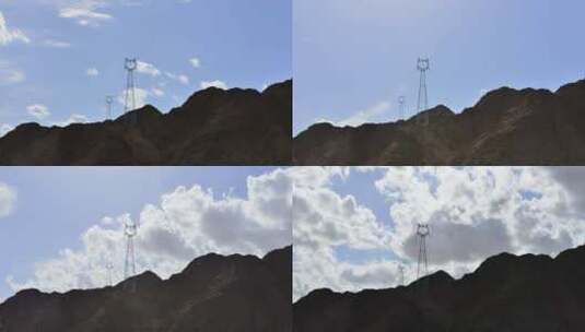 山顶高压线铁塔流云延时摄影高清在线视频素材下载