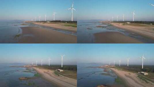 航拍海岸线和大风车高清在线视频素材下载