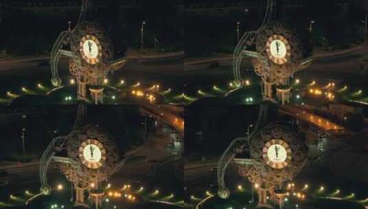 4K天津市津湾广场航拍世纪钟夜景高清在线视频素材下载
