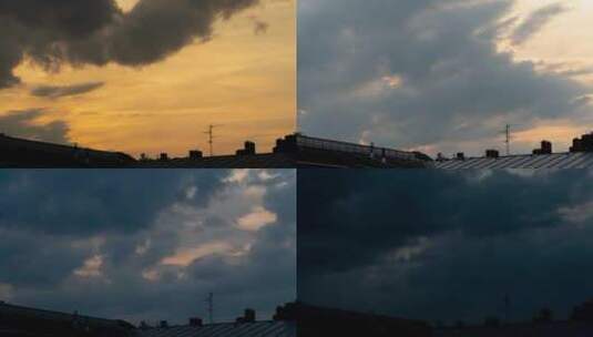 日落城市屋顶天空的延时拍摄高清在线视频素材下载