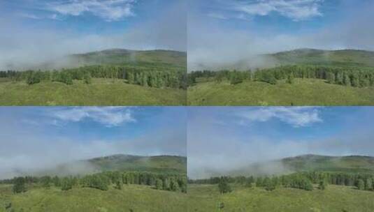 航拍晨雾缭绕的绿色山野高清在线视频素材下载