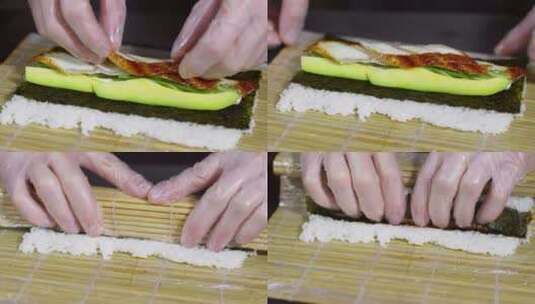 做卷寿司日料切寿司高清在线视频素材下载