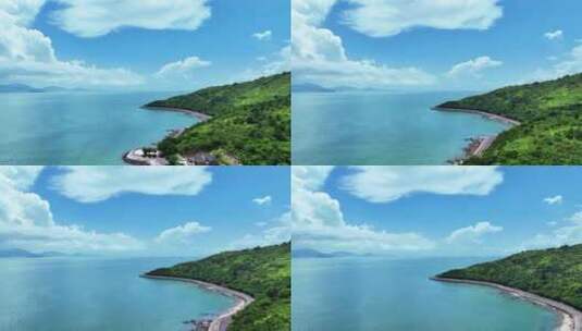 航拍蓝色海洋蓝天白云绿道海岸线自然海景高清在线视频素材下载