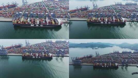 航拍深圳盐田港集装箱货轮高清在线视频素材下载