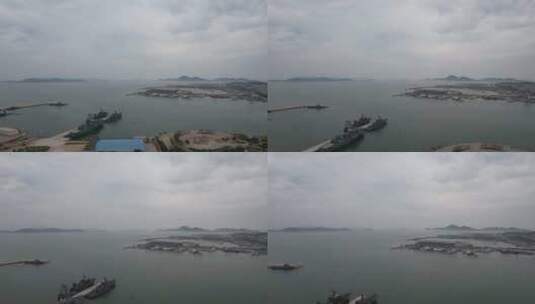 山东长岛港口码头轮船航拍高清在线视频素材下载