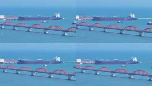 中国广东省揭阳市惠来原油码头钢桥高清在线视频素材下载