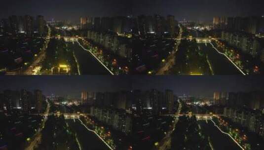 江苏淮安里运河文化长廊夜景灯光航拍高清在线视频素材下载