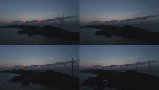 夜晚海岛风车航拍大海夜幕降临海洋小岛风景高清在线视频素材下载