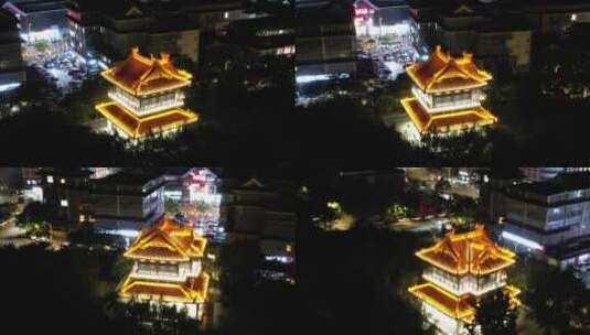 江苏徐州徐州黄楼公园夜景灯光航拍高清在线视频素材下载