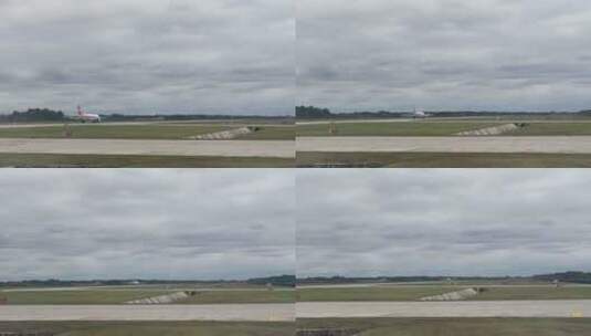 飞机窗外风景第一视角机翼机场飞机起飞起跑高清在线视频素材下载