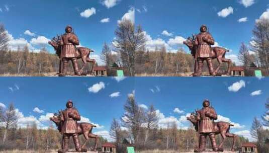 敖鲁古雅鄂温克猎民雕塑高清在线视频素材下载