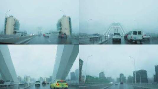 雨中 卢浦大桥 第一视角 上海  南北高架高清在线视频素材下载