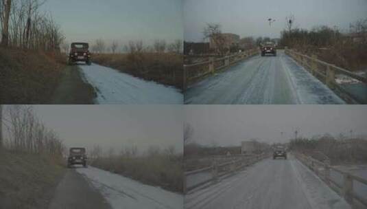冬天吉普车行驶在北方乡村积雪小道道路高清在线视频素材下载