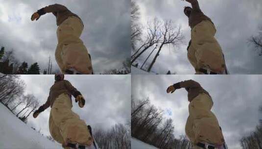 低机位拍摄滑雪运动高清在线视频素材下载