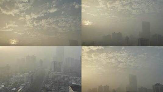 日出浓雾城市清晨高清在线视频素材下载