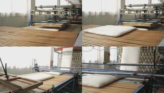 4K棉花棉被工厂生产线纺织制作过程慢动作高清在线视频素材下载