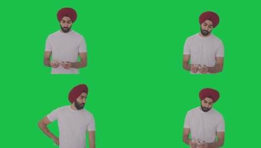 悲伤的锡克教印度人数钱绿屏高清在线视频素材下载