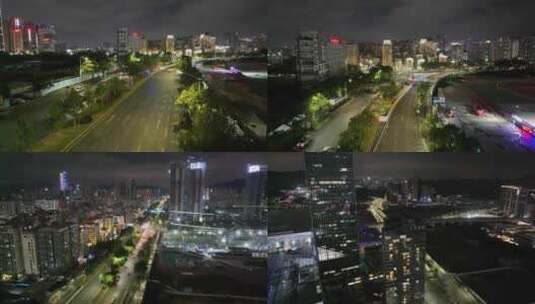 深圳夜晚马路车流夜景航拍高楼大厦高清在线视频素材下载