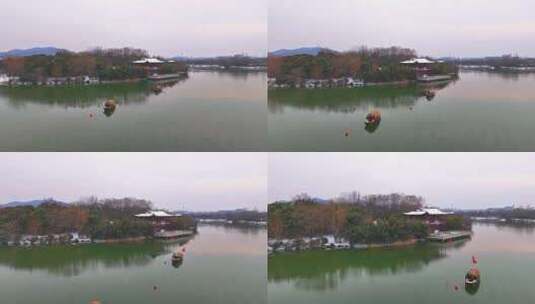 徐州小南湖渔船冬天航拍高清在线视频素材下载