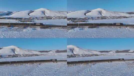 雪原铁路上行驶的货运列车高清在线视频素材下载