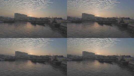 清晨的广东汕头海门镇渔港风光高清在线视频素材下载