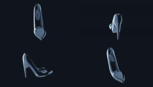 黑色背景灰姑娘概念3d上的水晶或玻璃拖鞋高清在线视频素材下载