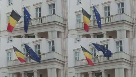 英国伦敦贝尔格莱维亚的德国和欧洲旗帜高清在线视频素材下载