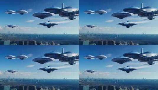 科幻未来城市UFO飞行器高清在线视频素材下载