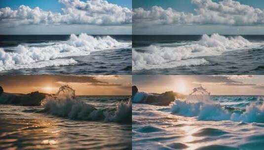 大海 海浪 浪花 夕阳高清在线视频素材下载