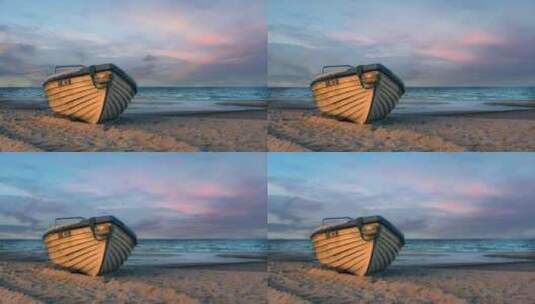 海边沙滩的木船高清在线视频素材下载