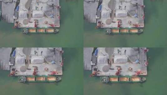 港口码头卸沙石航拍高清在线视频素材下载