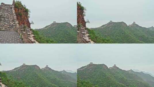 夏季金山岭长城早晨阴雨雾气风光高清在线视频素材下载