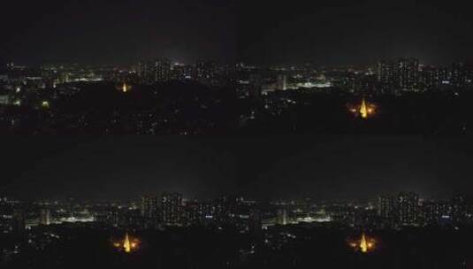 广东阳江北山石塔夜景灯光航拍高清在线视频素材下载