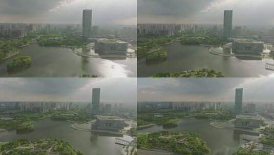 上海嘉定新城远香湖保利大剧院航拍高清在线视频素材下载