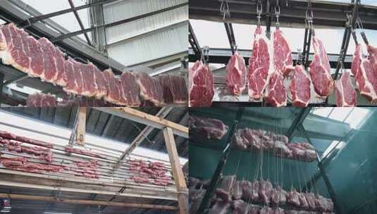 屠宰场里悬挂的猪肉牛肉 (5)高清在线视频素材下载