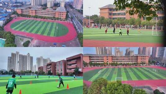 校园足球场青少年踢足球场景高清在线视频素材下载