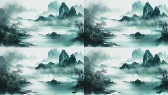 水墨山水中国风文化艺术背景素材高清在线视频素材下载
