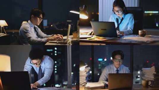 年轻人熬夜加班工作高清在线视频素材下载