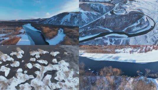 呼伦贝尔早春扎敦河湿地雪景合集高清在线视频素材下载