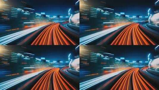 城市道路夜间车流光影画面高清在线视频素材下载