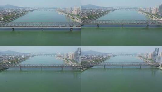航拍湖北襄阳汉江大桥高清在线视频素材下载