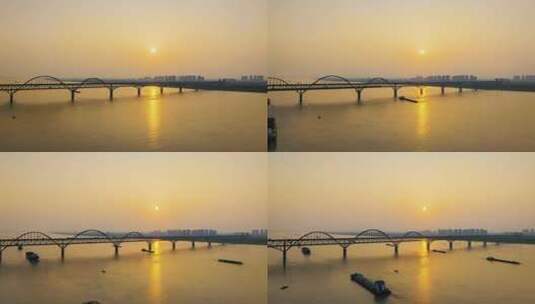 九江长江大桥黄昏航拍延时高清在线视频素材下载