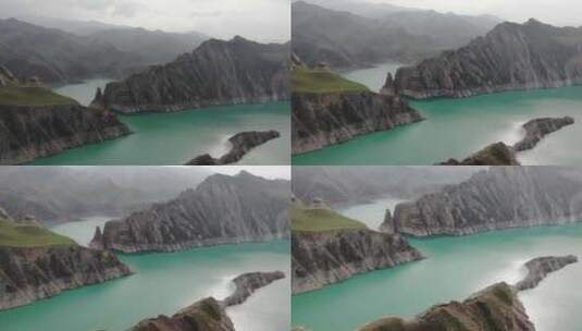 航拍 俯瞰新疆肯斯瓦特水库 绿色的水高清在线视频素材下载